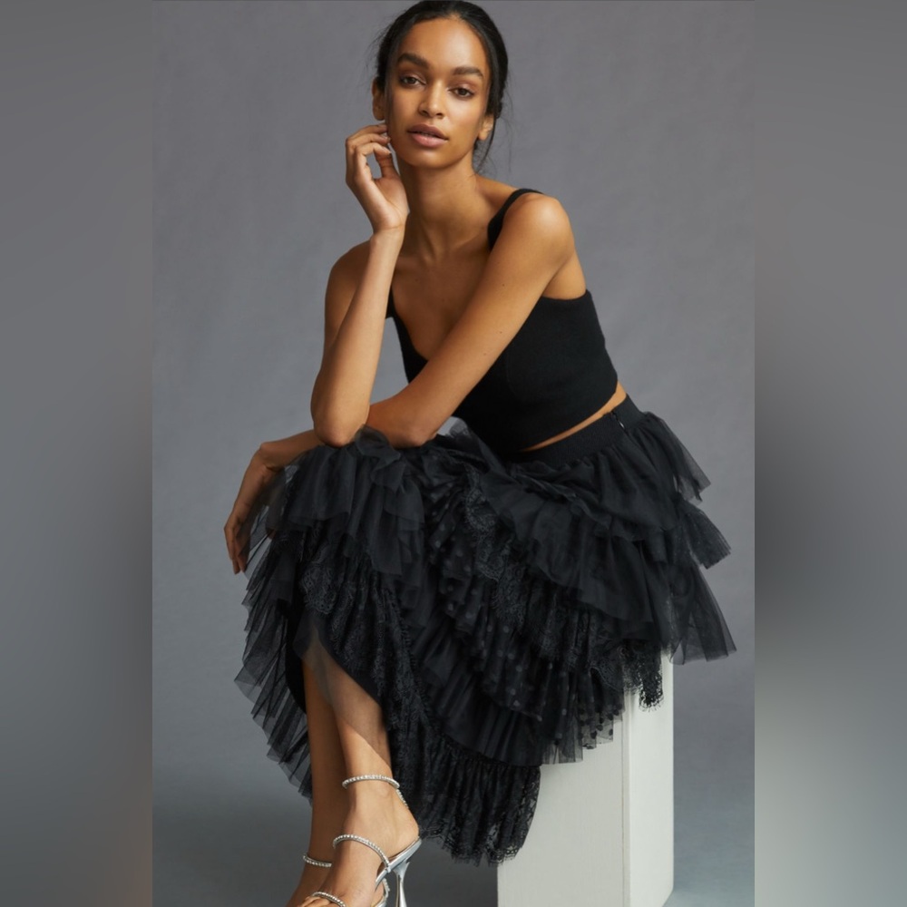 Anthropologie Ruffled Tulle Midi Skirt - Picture 6 of 8